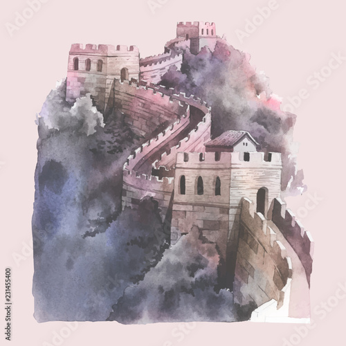 The Great Wall of China watercolor illustration