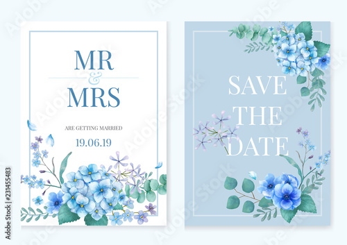 Blue themed greeting card with florals