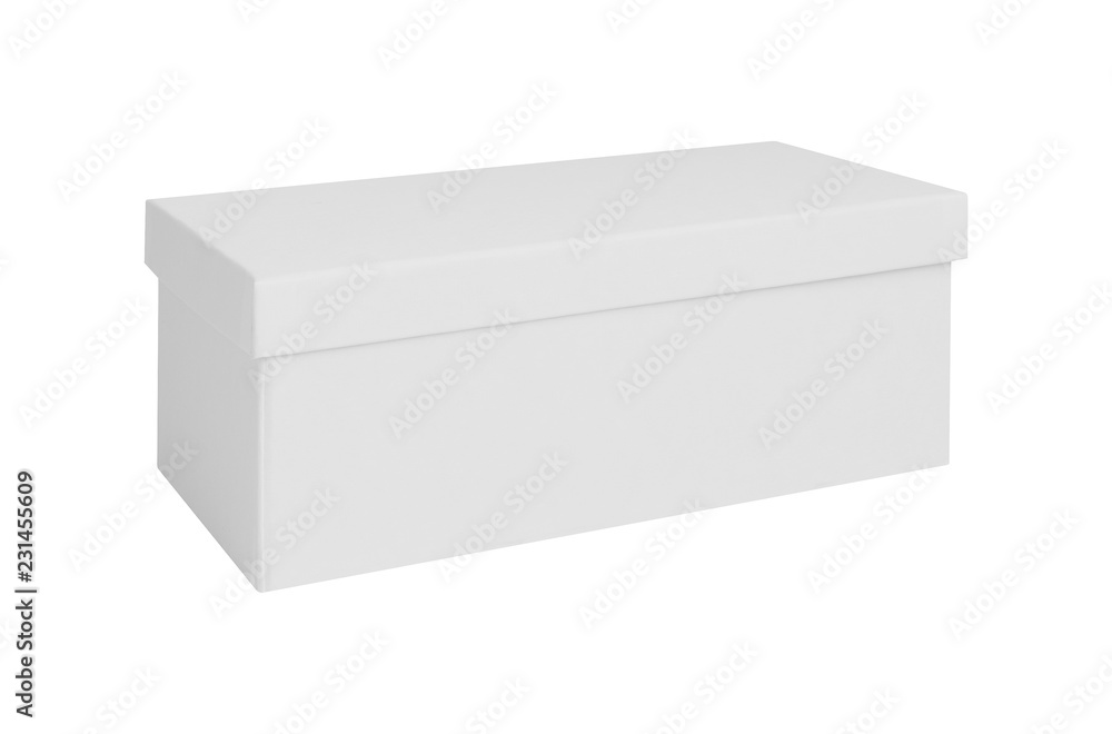 White cardboard box isolated on white background. Box mockup design. . White cardboard box isolated on white background. Box mockup design. .
