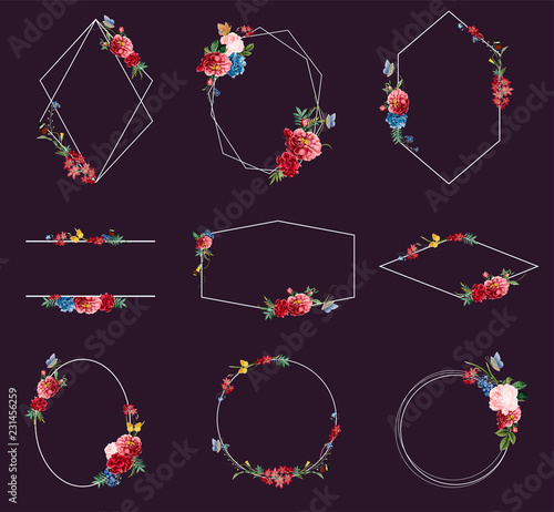 Set of floral frame illustrations