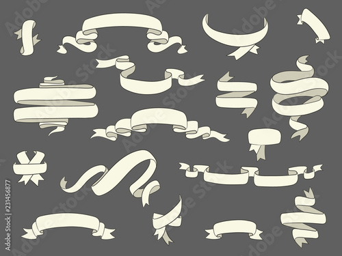 White vintage ribbon banners old classic set retro design elements.