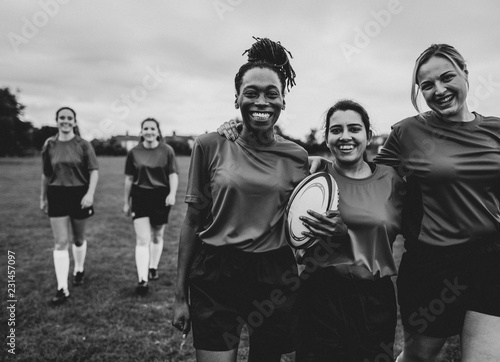 Photography Happy rugby players walking together