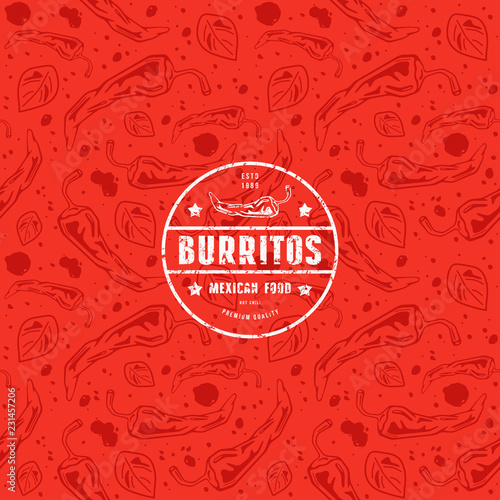 Seamless pattern and emblem for mexican restaurant