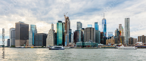 Manhattan panoramic skyline. New York City, USA. Office buildings and skyscrapers at Lower Manhattan (Downtown Manhattan)..