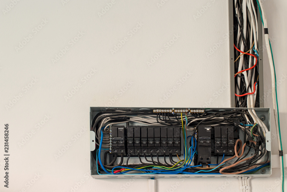 switch electrical safety circuit breaker box. The circuit old breakers in Control box.The