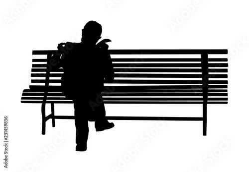Senior, mature man sitting on a bench in park vector silhouette. Grandfather outdoor relaxing. Gentleman with glasses sitting on a wooden chair and reading a newspaper in a park. Pensioner time.