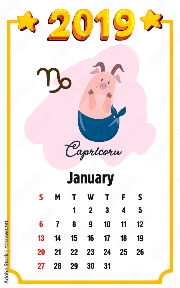 Zodiac pig Capricorn. Chinese horoscope symbol 2019 year ...