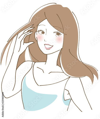 髪の毛　なびく　女性　イラスト