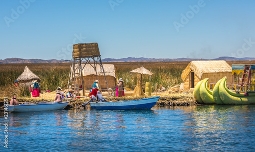 Uros floating islands of lake Titicaca, Peru, South America photo