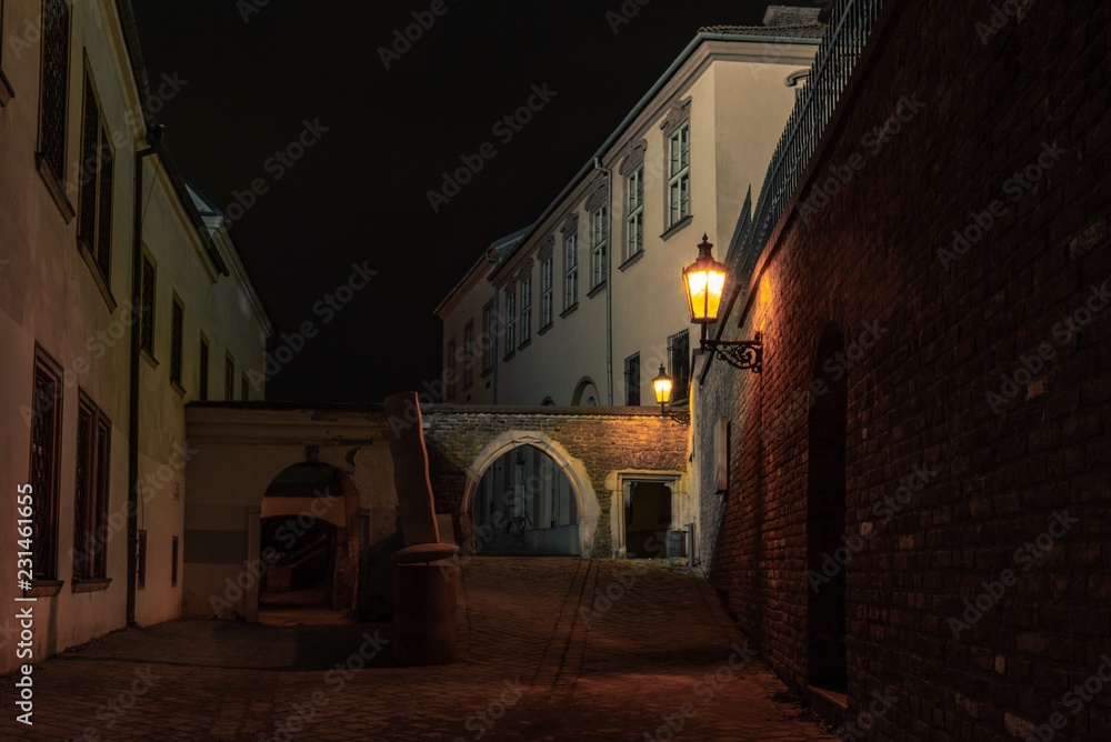 The cobbled streets of Brno in Czech Republic late at night - 1