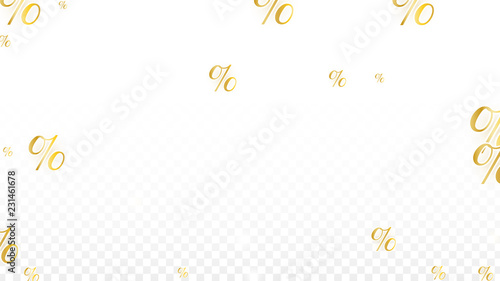 Luxury Vector Gold Percentage Sign Confetti on Transparent. Percent Sale Background. Business, Economics Print. Discount Illustration. Promotion Poster. Black Friday Banner. Special offer Template.