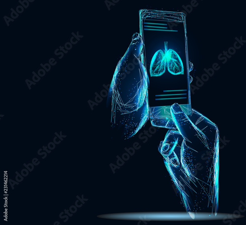 Human lungs health care medical centre doctor online diagnosis low poly 3D render poligonal point line vector illustration. Abstract polygonal wireframe.