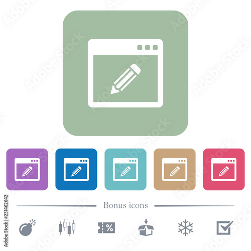 Application edit flat icons on color rounded square backgrounds