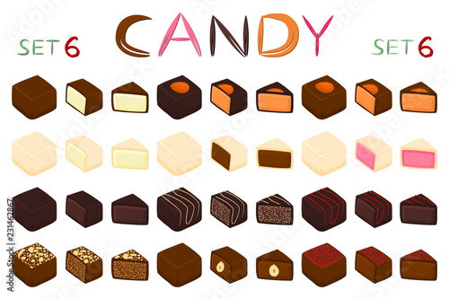Beautiful big set of colorful chocolate desserts