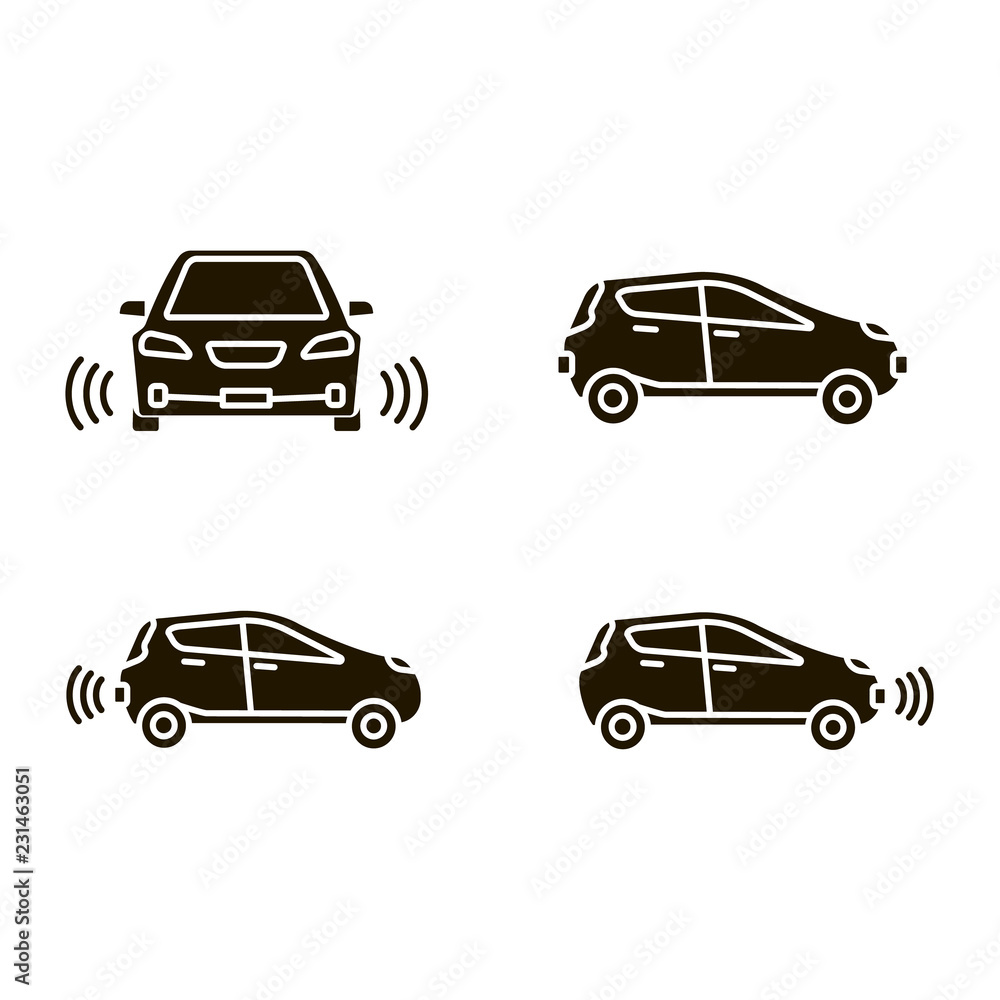 Smart cars glyph icons set - obrazy, fototapety, plakaty 