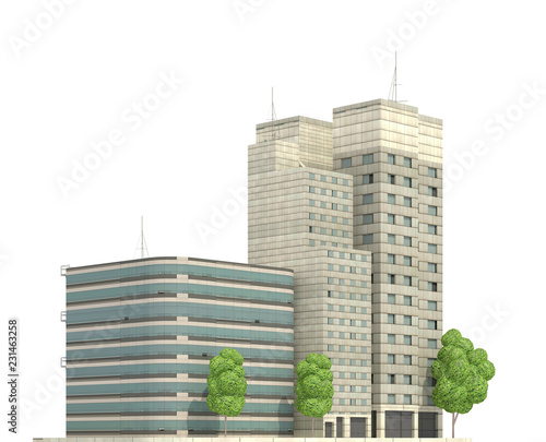 Obraz na plátně Modern buildings isolated on white background 3d illustration
