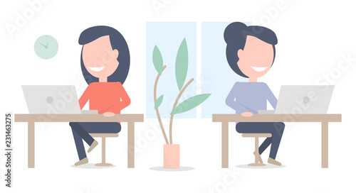 Girls work in the office. Coworking.