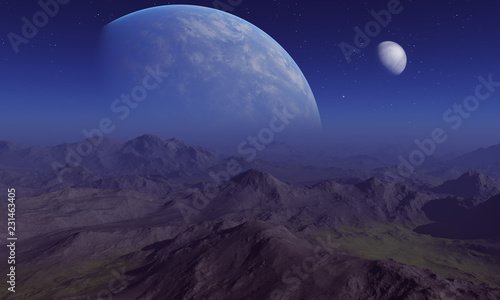 Fototapeta Naklejka Na Ścianę i Meble -  3d rendered Space Art: Alien Planet - A Fantasy Landscape