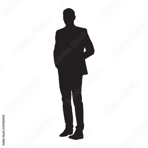 Businessman in suit standing, isolated vector silhouette