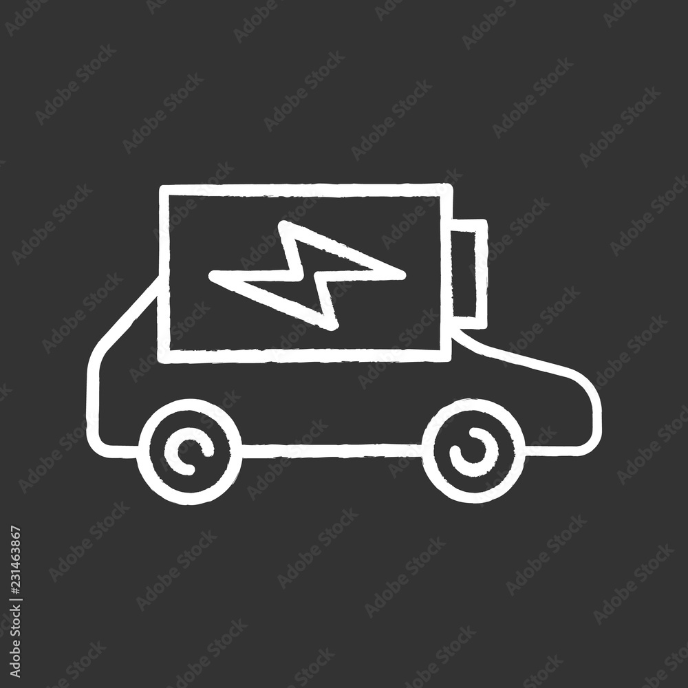 Electric car battery charging chalk icon Electric car battery charging chalk icon