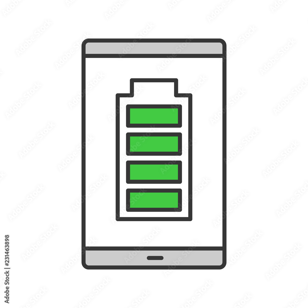 Fully charged smartphone battery color icon Fully charged smartphone battery color icon