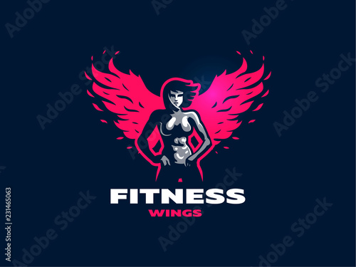 Woman fitness emblem.