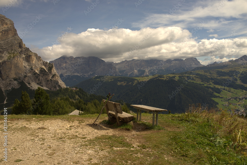 Blick auf die Sellagruppe bei Corvara, Alta Badia, Südtirol in Italien