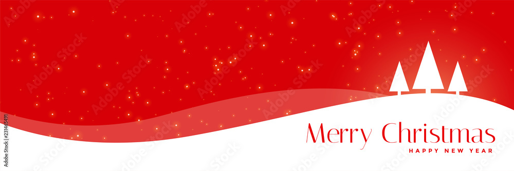 red christmas banner with trees