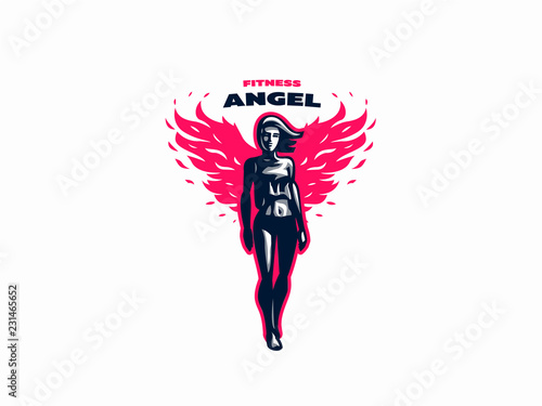 Woman fitness emblem.