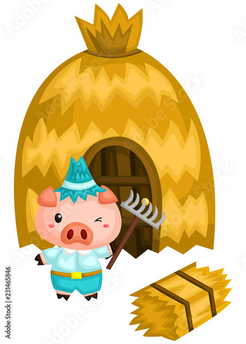 a pig and his house that's made from a straw
