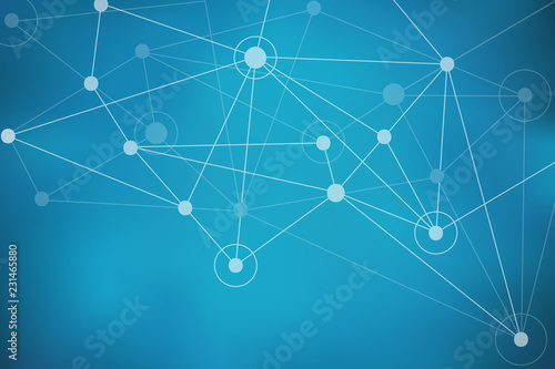 Blue Abstract Mesh Background with Circles, Lines and points