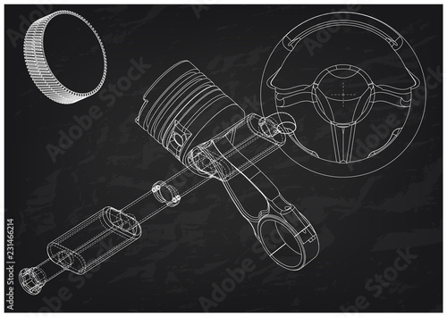 Steering wheel, piston and exhaust pipe