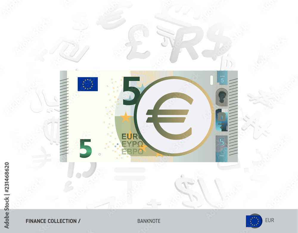 5 Euro Banknote. Flat style vector illustration isolated on currency ...