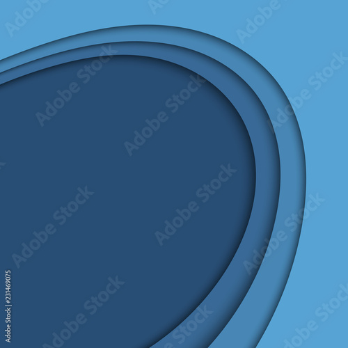 Abstract blue wavy paper cut background.