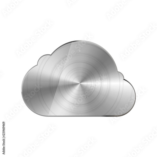 Round polished bright glossy metal cloud icon isolated on white