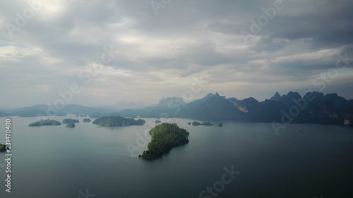 Aerial Khao Sok National Park with jungle and Clouds © Thomas