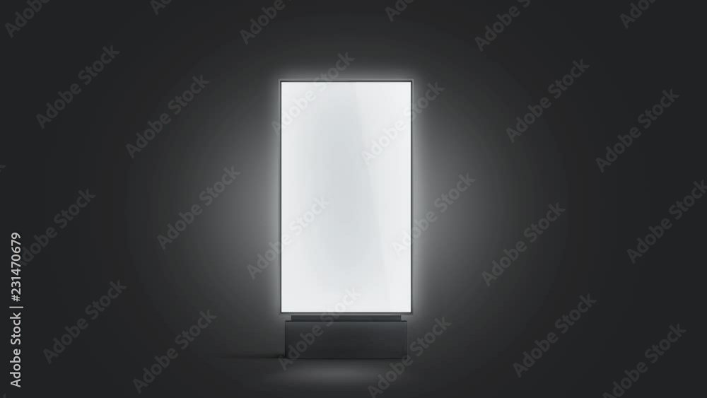 Blank white glowing pylon mockup, isolated in darkness, looped switch, 3d rendering. Empty luminous street banner mock up. Outdoor illuminated poster for advertising template. Blank white glowing pylon mockup, isolated in darkness, looped switch, 3d rendering. Empty luminous street banner mock up. Outdoor illuminated poster for advertising template.