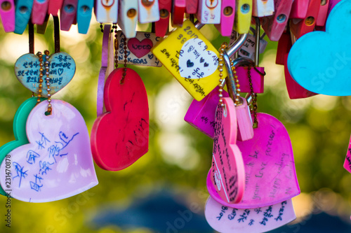 Vareity of locked key at N Seoul tower on the Namsan mountain that people believe they will have the forever love if write the couple name on it