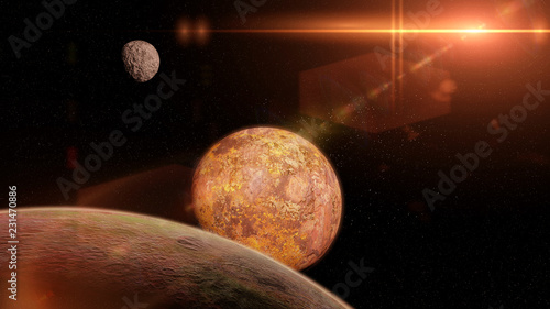 Fototapeta Naklejka Na Ścianę i Meble -  alien planet system, beautiful exoplanets in outer space