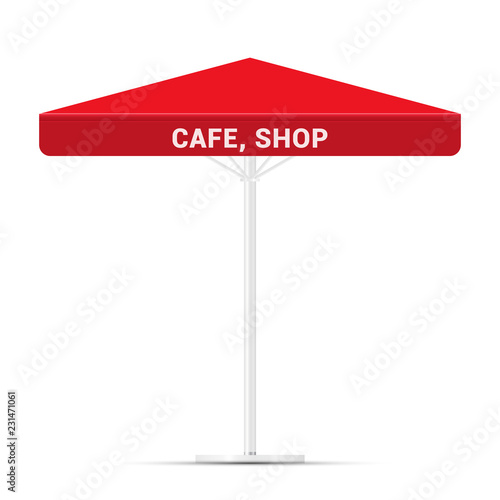 Commercial Vector Awning Series. Shop, Cafe or Restaurant Symbol. Red Square Vector Umbrella Awning Isolated on White Background. Design Element for Poster, Banner, Advertising.