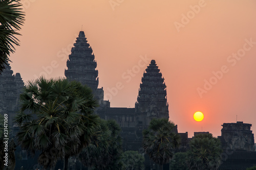 Angkor Wat is a temple complex in Cambodia and the largest religious monument in the world. Siem Reap  Cambodia. Artistic picture. Beauty world.