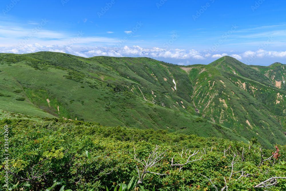 Naklejka premium 牛ヶ岳から見た巻機山と割引岳