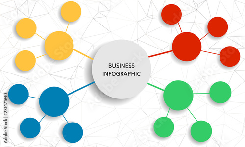 Business infographic on background wireframe polygonal abstract mesh  which consist of triangles. Vector graphic illustration.