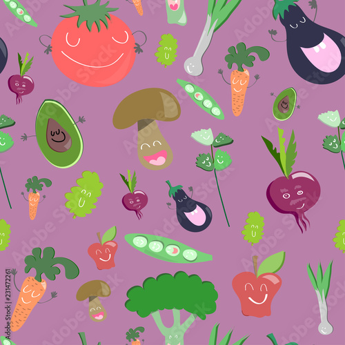 Veggie food purple seamless pattern
