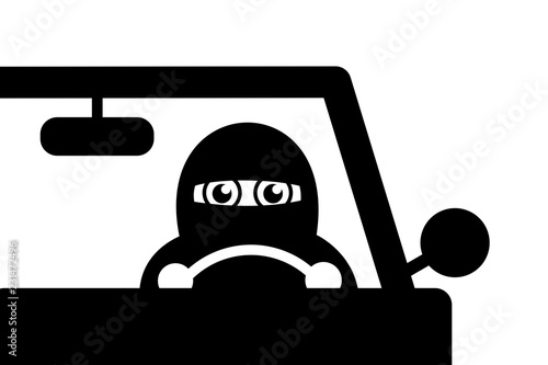 Muslim woman is driving a car. Female driver is covered by traditional veil - independent and emancipated transportation lifestyle - permission to drive auto and vehicle. Vector illustration