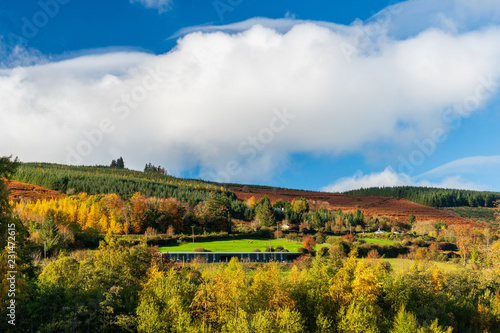 Beautiful autumn landscape at the Irish countryside. Fall background.