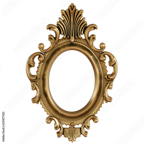 3D illustration of gold frame for painting or picture on white background