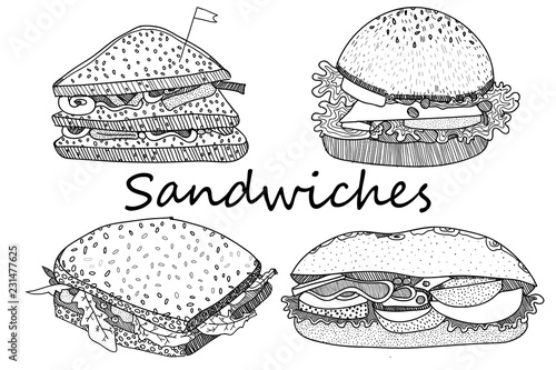 Graphic hand drawn vector sandwiches 