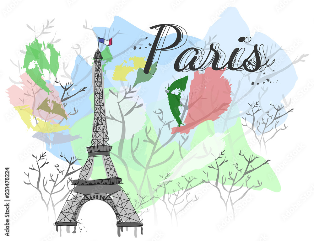 Paris watercolor vector card