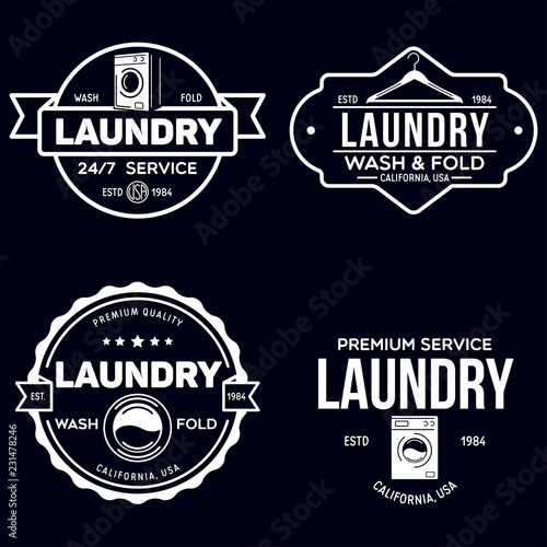 Set of labels or logos for laundry service. Vector emblems and design elements. Laundry logo and household wash templates and badges.